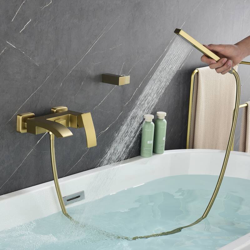 Solid Brass Wall Mounted Roman Tub Faucet with Handheld Shower Head
