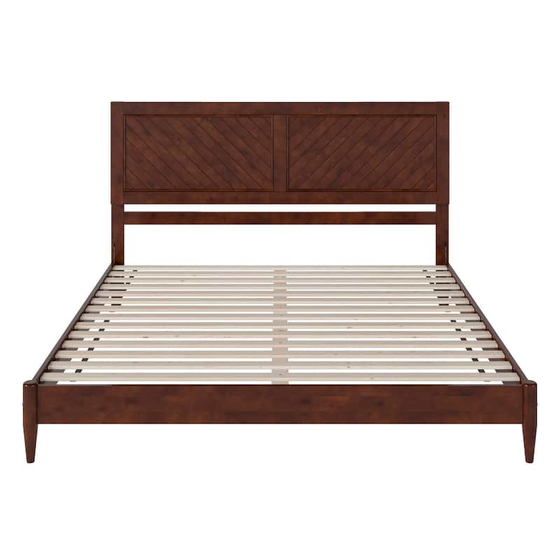 King Size Wood Platform Bed - Low Profile Solid Wood Bed Frame Walnut Finish