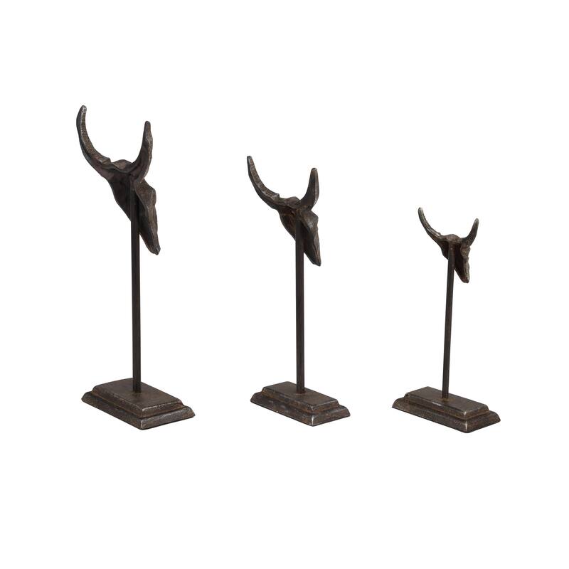 Metal Bull Head Decorative Sculpture - Set of 3 Gray - Roche River Decor