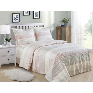 Violet Linen French Cream Rose Stripes Pattern Bedding Duvet Cover Set