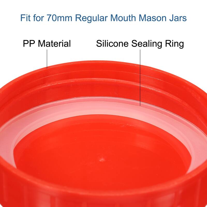 70mm Mouth Plastic Mason Jar Lids, 10Pcs Canning Caps w Sealing Ring