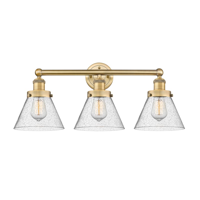 Innovations Lighting 616-3W-10-25 Cone Vanity Cone 3 Light 25" Wide - Brushed Brass / Seedy / Multi-Colored
