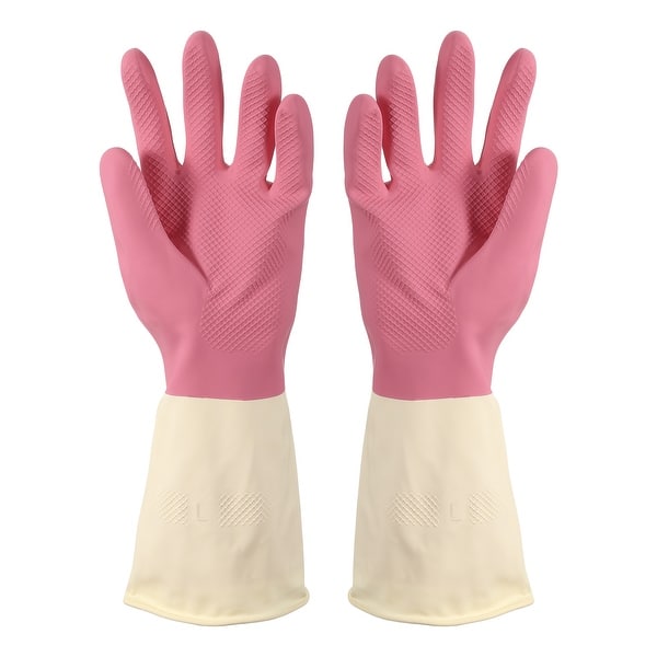 Rubber Cleaning Gloves, Reusable Household Dishwashing Long Rubber Gloves with Non-slip Grip