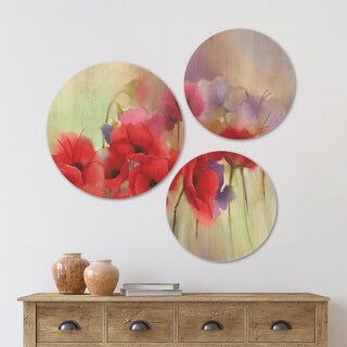 Designart 'Watercolor Red Poppy Flowers' Floral Wood Wall Art Set of 3 ...