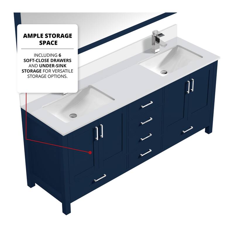 Jacques 80 in. W x 22 in. D White Bath Vanity, Cultured Marble Top, Faucet Set, and 30 in. Mirror