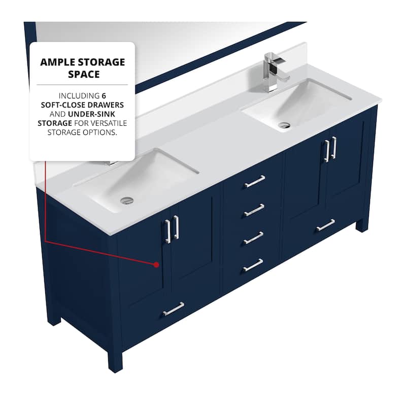 Jacques 80 in. W x 22 in. D White Bath Vanity, Cultured Marble Top, and 30 in. Mirror
