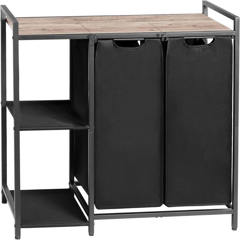 Laundry Basket 2 Section - 37.2"L x 11.8"W x 29.5"H - Greige Black
