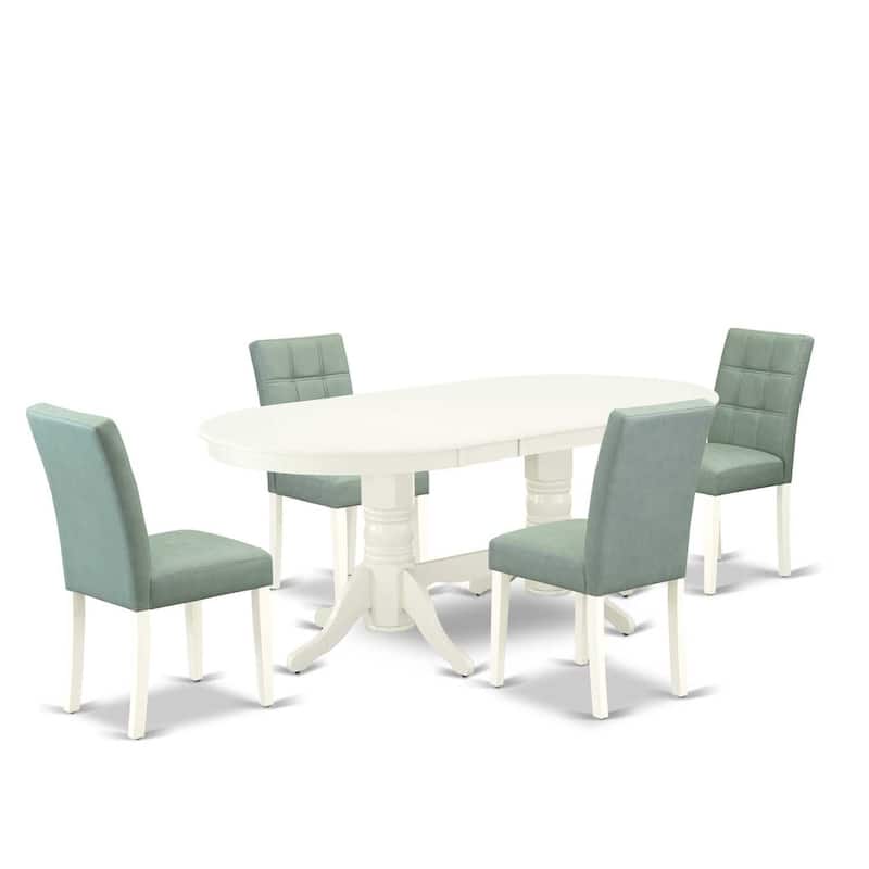 Oval Dining Table Set with 4 Chairs - Linen White Kitchen Table & Parson Chairs