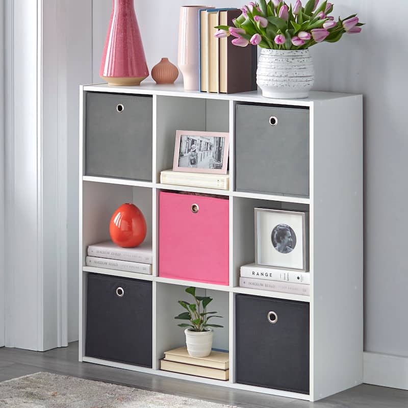 Simple Living 'Jolie' White Bookcase with Five Fabric Bins - Pink/Black/Grey