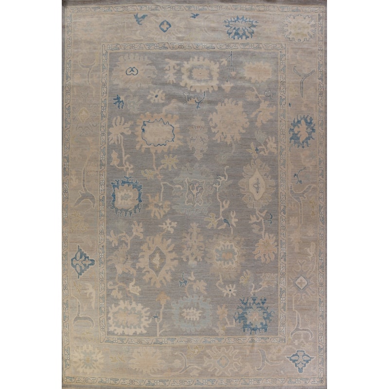 Hand Knotted Oriental 100% Wool Carpet Transitional All-Over Greys & Charcoal Oushak Area Rug - 13' 10'' X 10' 2''