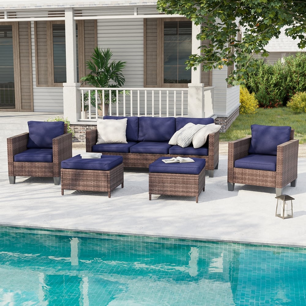 BONOSUKI 5-Piece Patio Sofa Sets Brown Rattan Outdoor Furniture Set