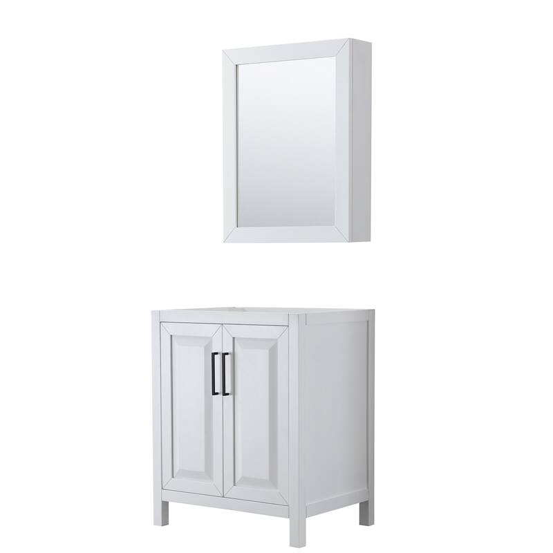Wyndham Collection Daria 29" Single Free Standing Vanity Cabinet - - White / Matte Black Hardware