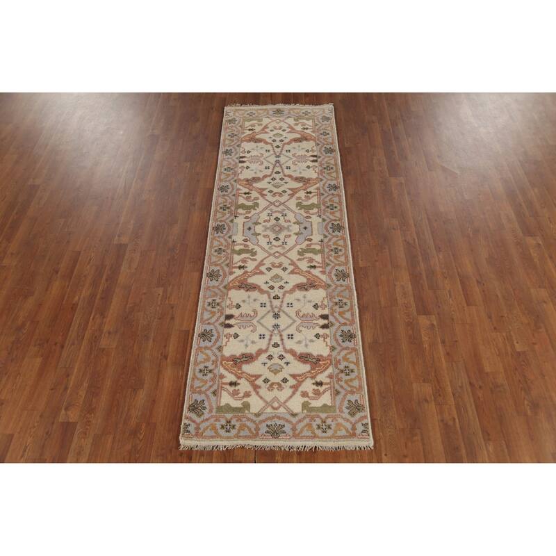 Oushak Indian Runner Rug Hand-Knotted Wool Carpet - 2'7"x 7'9"