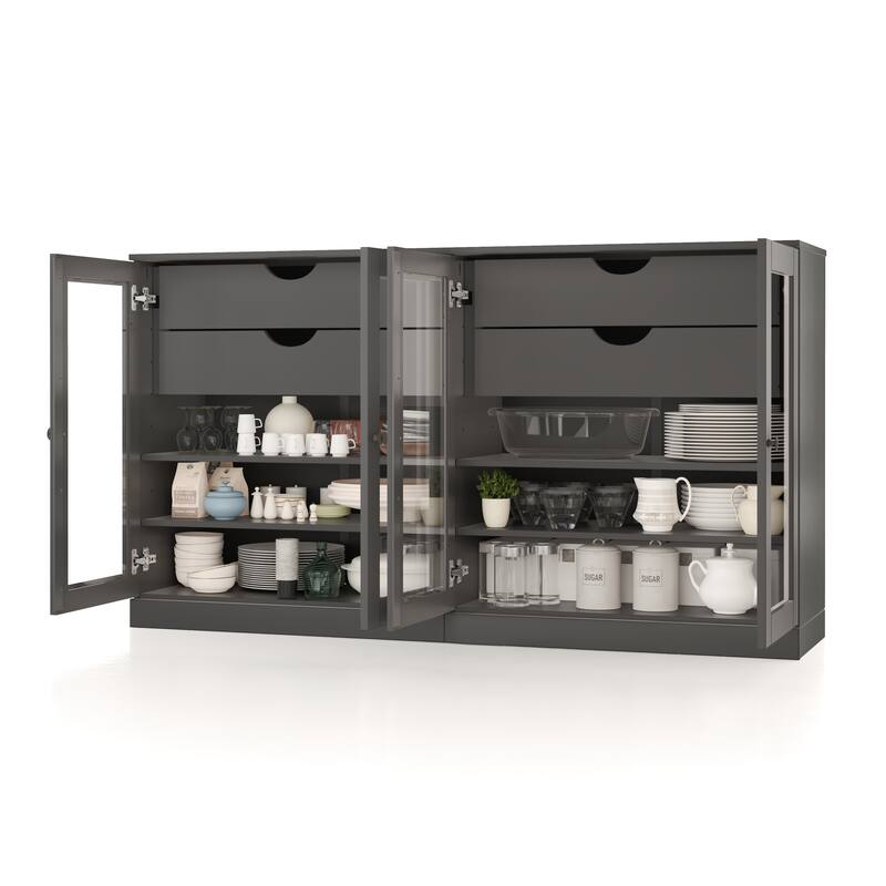 Palace Imports 100% Solid Wood 64" Sideboard with Clear Glass Doors, 4-Drawers and Adjustable Shelves