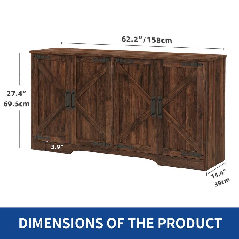 4 Doors Farmhouse Coffee Bar Sideboard Buffet Cabinet with Large Storage