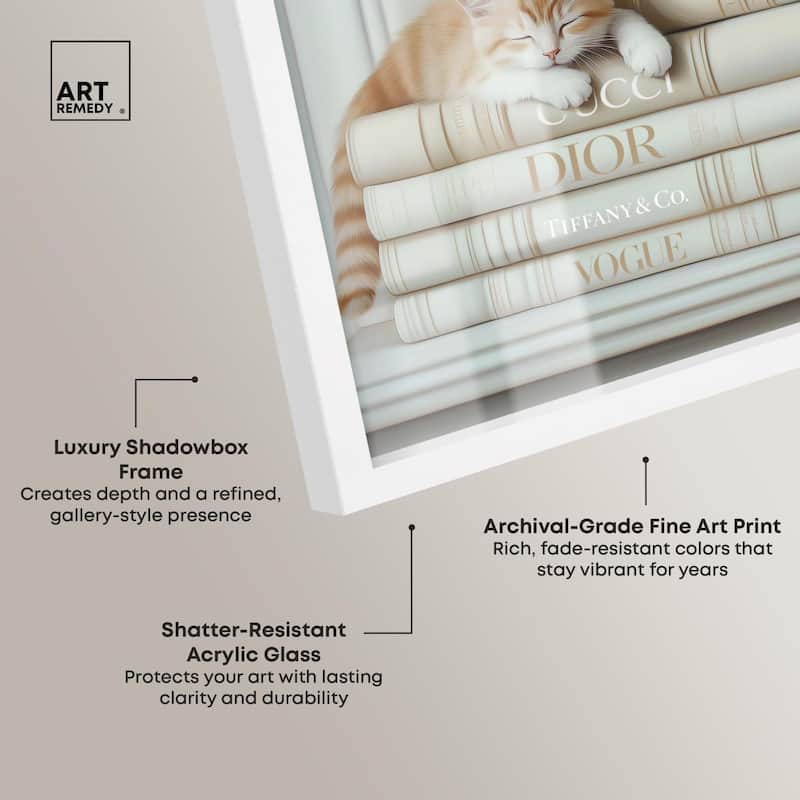 Ivory Books and Kitten Shadowbox by Art Remedy