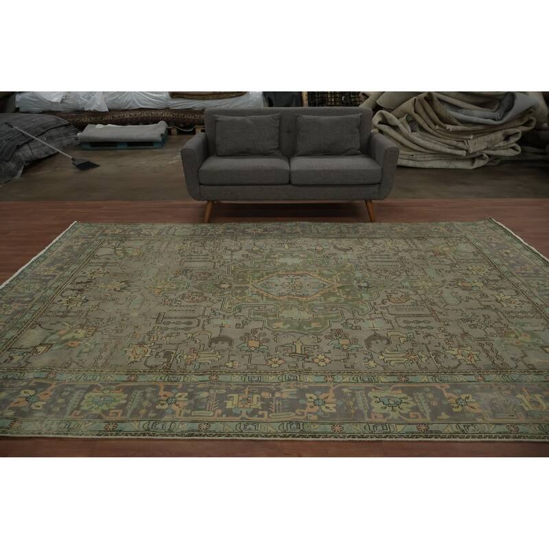 Hand Knotted Oriental 100% Wool Carpet Traditional Medallion Greys & Charcoal Tabriz Area Rug - 11' 2'' X 7' 7''