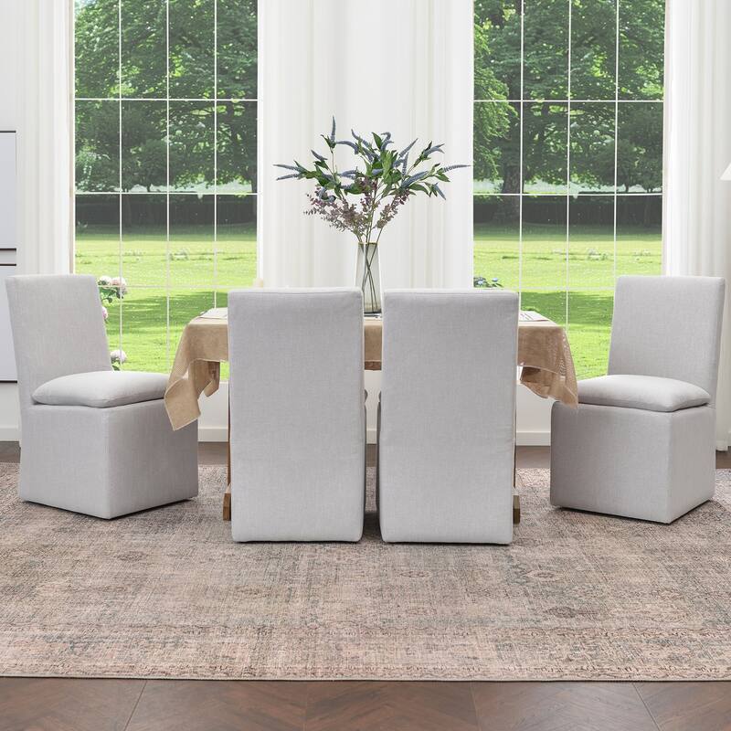 KINWELL 21"W Performance Fabric Dining Chair with Casters (Set of 4)