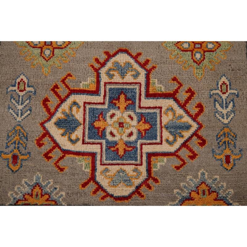 Kazak Oriental Accent Rug Hand-Knotted Beige Geometric Wool Carpet - 3'6" x 4'9"