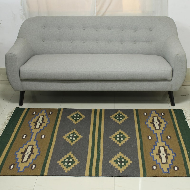 Novica Handmade Forest Harmony Wool Dhurrie Rug (4X6) - 2' x 6' Runner