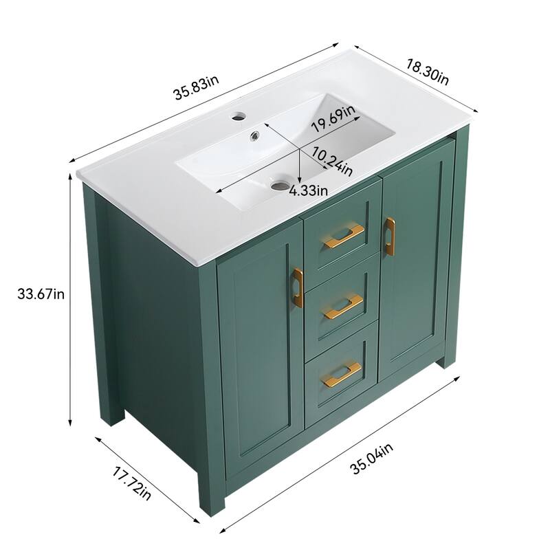 36" Bathroom Vanity with Undermount Single Sink and 2 Doors and 3 Drawers - 36''