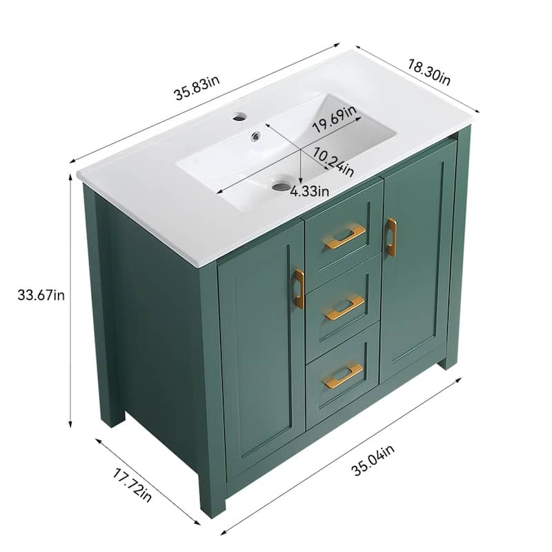 36"Bathroom Vanity with Single Sink,Combo Cabinet Undermount Sink,with 2 Doors and 2 Drawer,Soft Closing