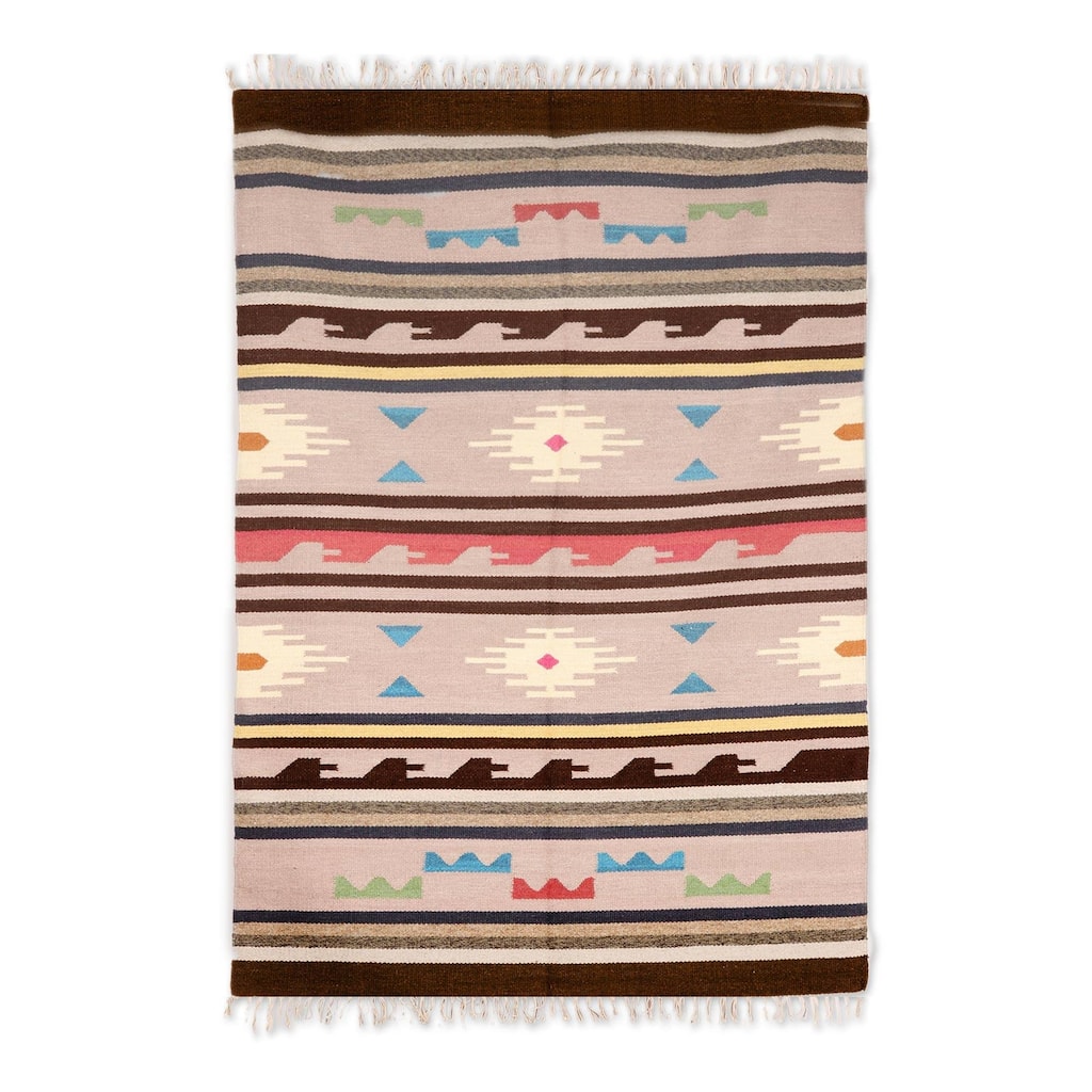 Handmade Geometric Rainbow Wool area rug (India) - Big