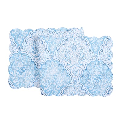 51" x 14" Chinoiserie Coast Reversible Graphic Print Machine Washable Quilt Table Runner - Blue