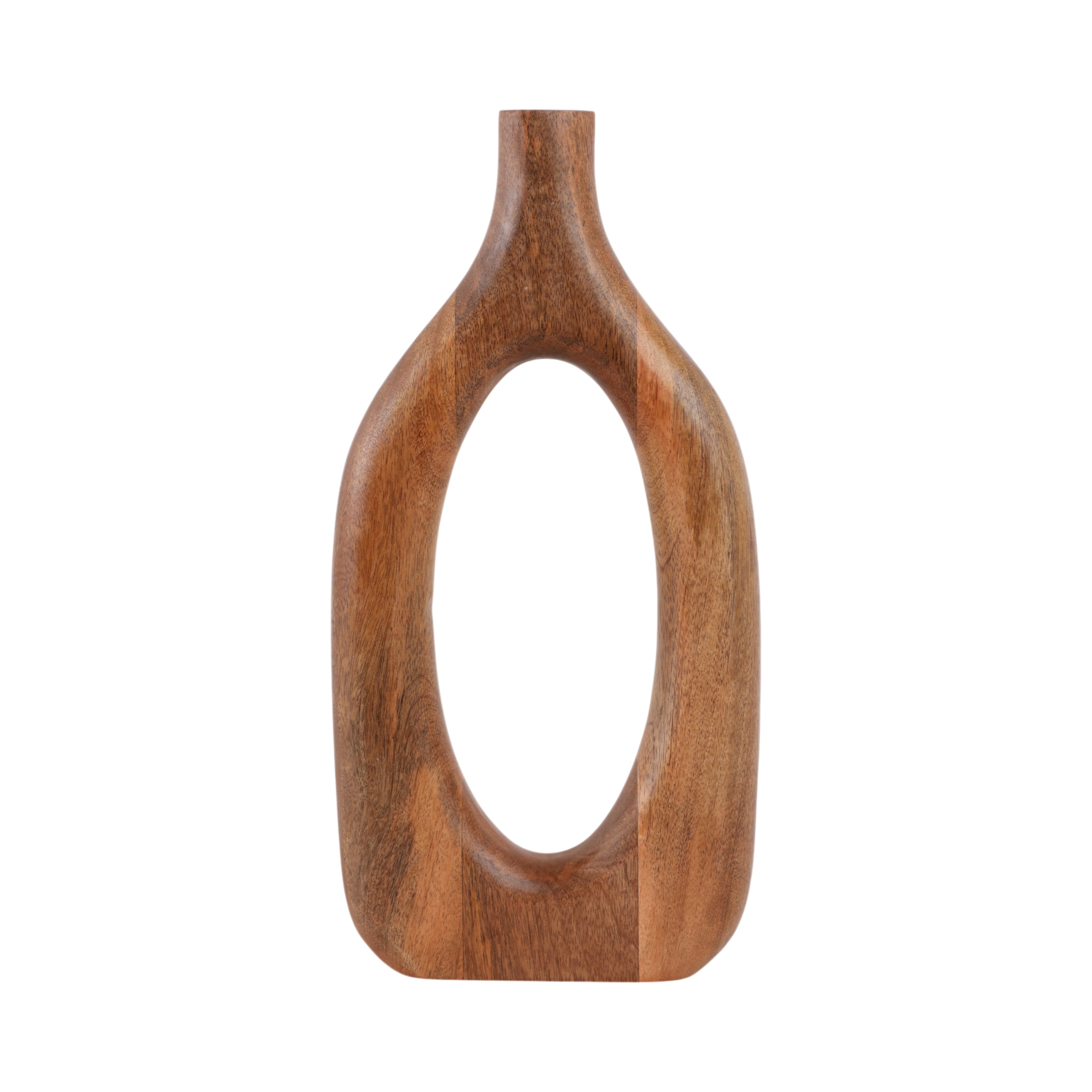 Decorative Vase - Brown Wood Casual Oval Open Cut-Out, 14 in