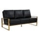 preview thumbnail 3 of 21, Jefferson Leather 3 Seater Sofa in Brushed Gold Steel Base with Removable Cushion Couch for living rooms, lounges, or offices. Black