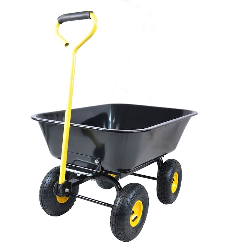 Folding Poly Garden Dump Truck - 10" Pneumatic Tires & Steel Frame, Black