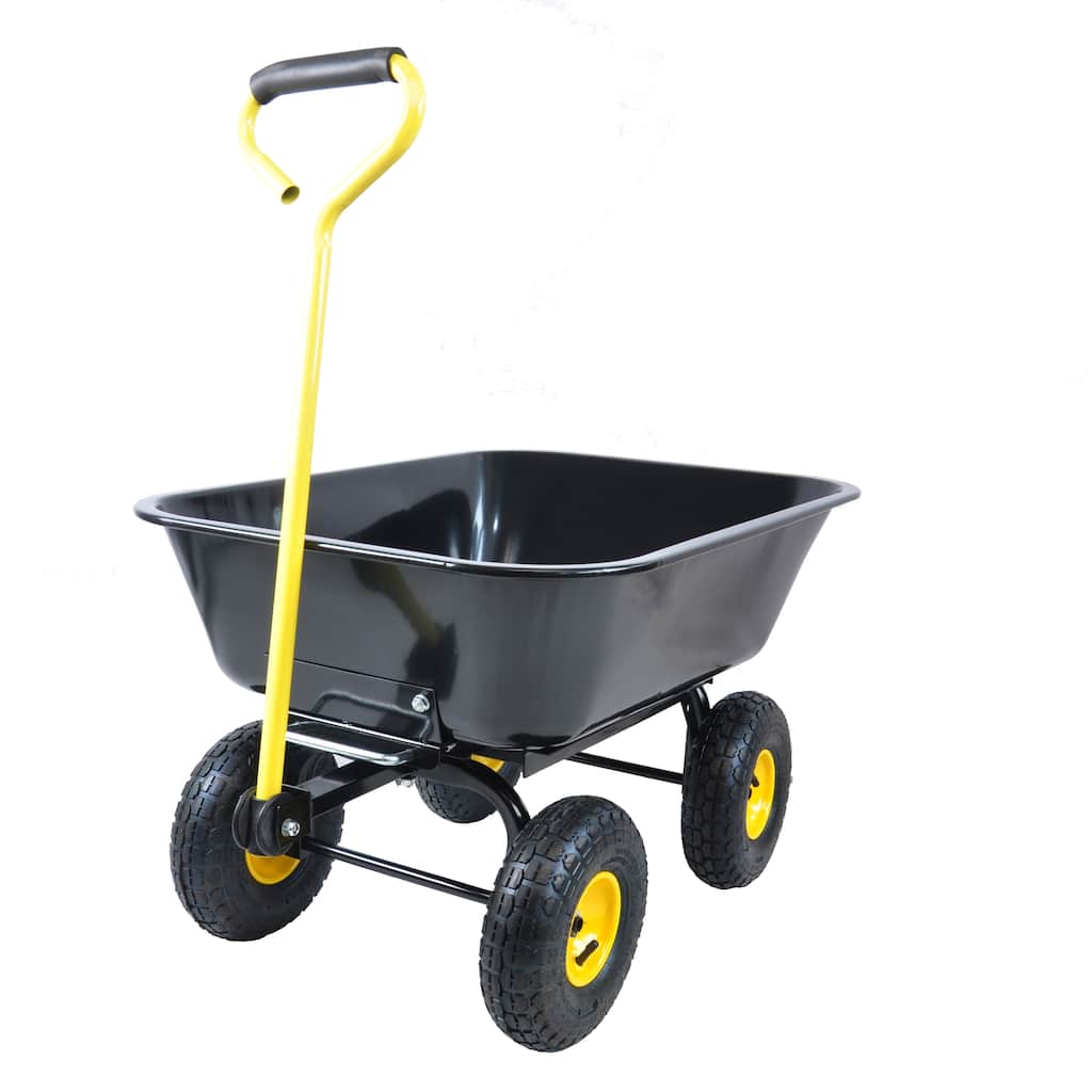 Folding Poly Garden Dump Truck - 10" Pneumatic Tires & Steel Frame, Black