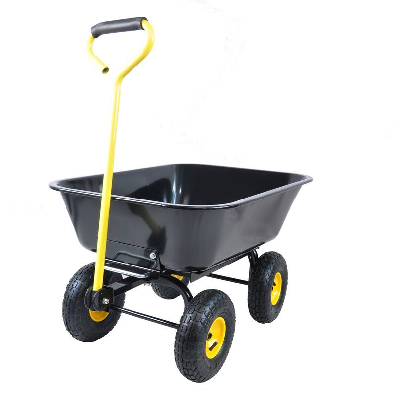 Heavy Duty Dump Truck Tool for Gardening and Outdoor Use - High Load Capacity, Wear-Resistant Tires, Easy Operation - Metal - Black