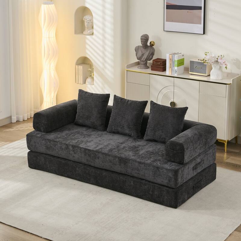 Roomfitters Folding Sofa Bed with 3 Pillows, Convertible Floor Lounger Sleeper Couch for Living Room and Guest Room