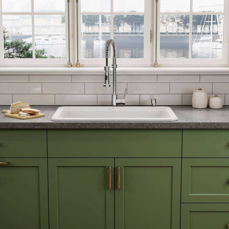 HOROW 30 in. Drop-In White Ceramic Kitchen Sink with Standard and Bottom Grid, Drain Assembly, Cutting Board - White