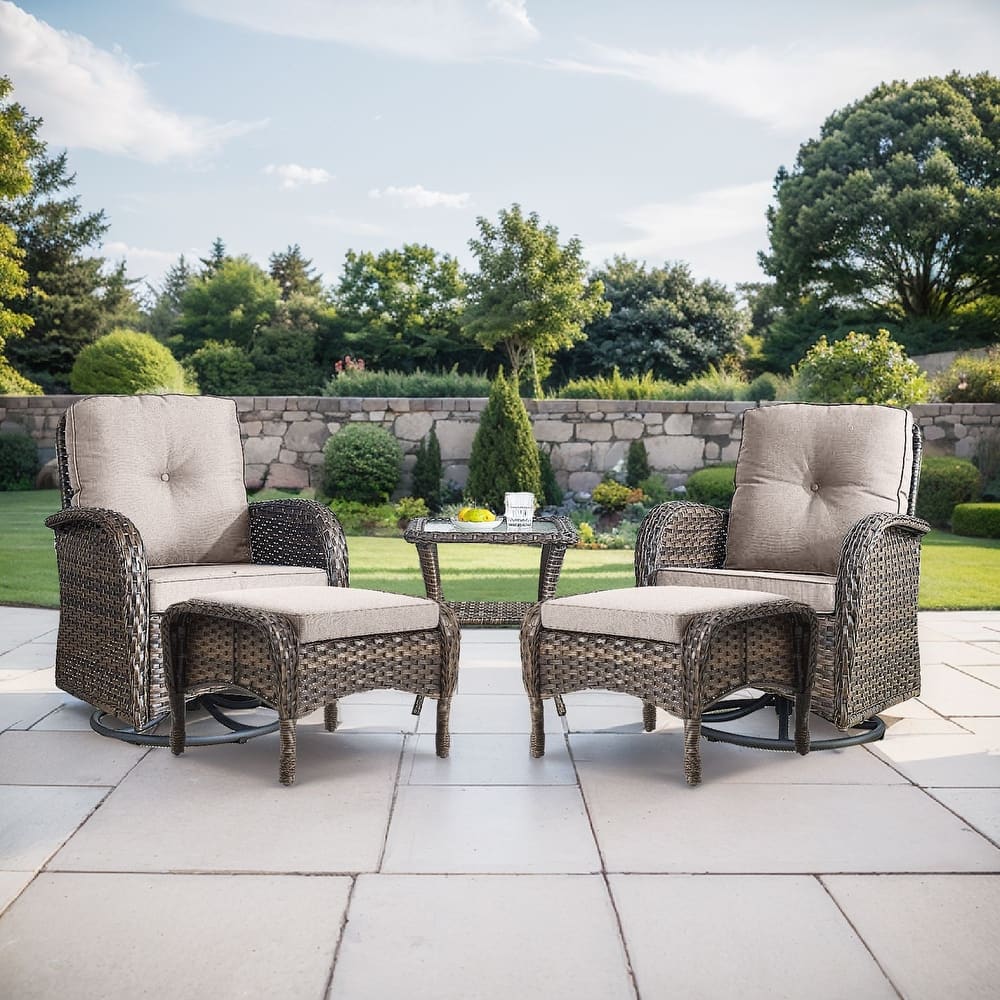 Gymojoy 5-Piece Outdoor Wicker Patio Swivel Chair & Ottoman Set, Rattan Coversation Set with Water Resistant Cushions