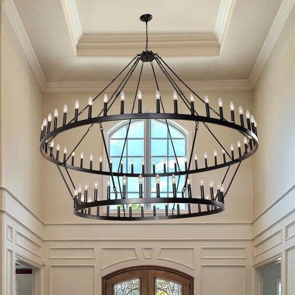 2 Tier Large Wagon Wheel Chandelier Industrial Black Chandelier 80 Light 78.7 Inch On Sale Bed Bath Beyond 40662733