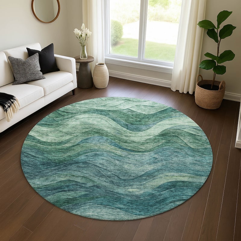 Premium Washable Super Soft Modern Waves Mayfield Rug - Teal - 8' x 8'