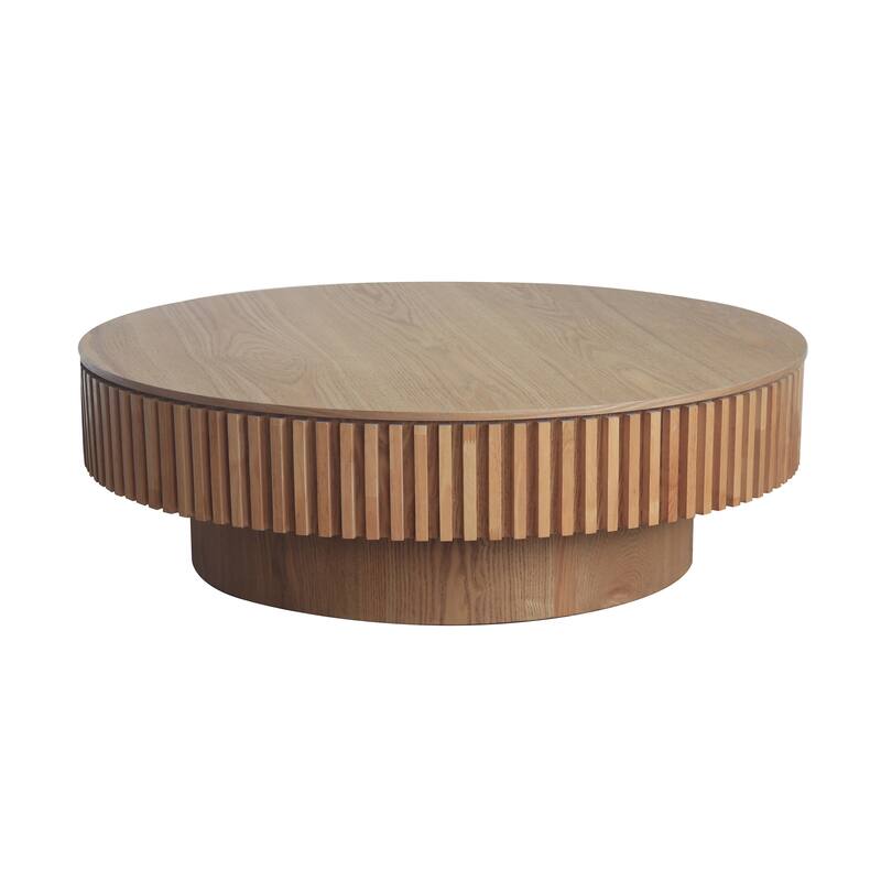 39.4" Round Coffee Table with Storage, Solid Wood Veneer Modern Accent Tea Table