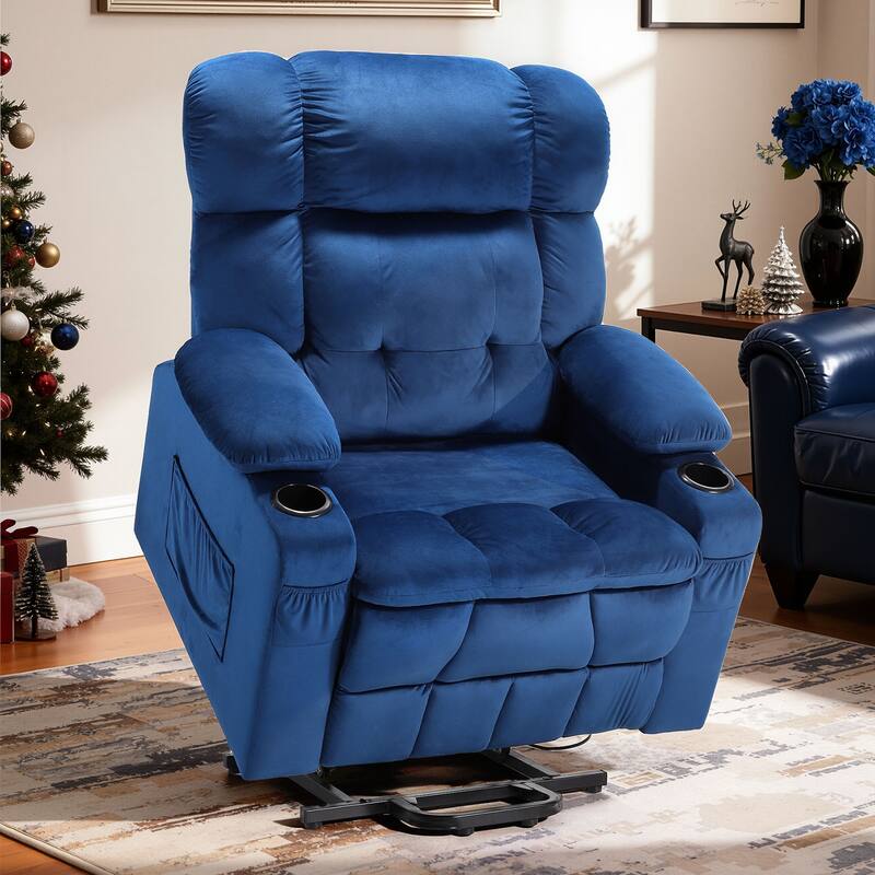 35" Wide Quiet Lift Velvet Recliner w/Massage and Heat