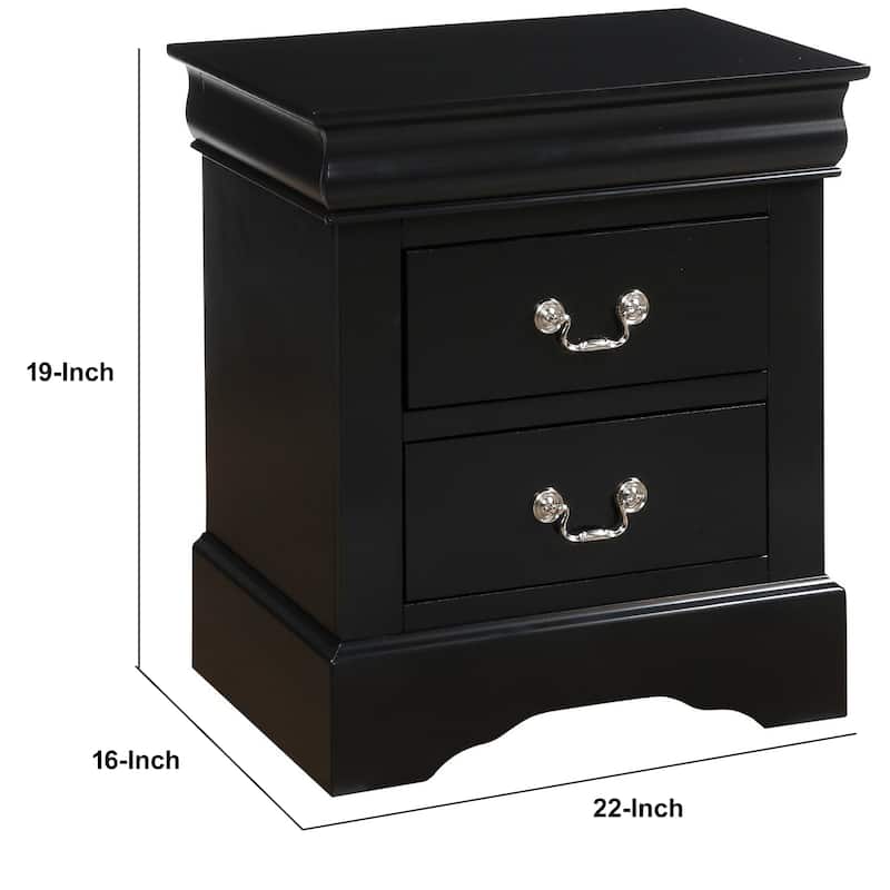 Traditional 2 Drawers wood Nightstand By Louis Philippe III, Black