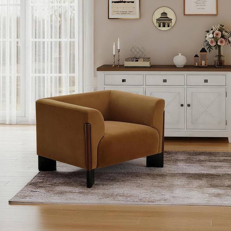 Velvet/ Chenille Nordic Wide Seat Tuxedo Arms Barrel Chair
