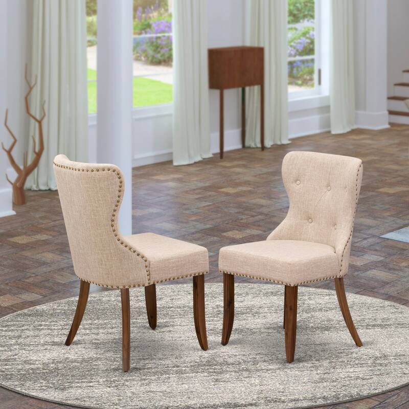 East West Furniture Sion Parson Dining Chairs - Button Tufted Nail head Trim Linen Fabric Chairs, Set of 2, (Finish Options) - SIP8T04