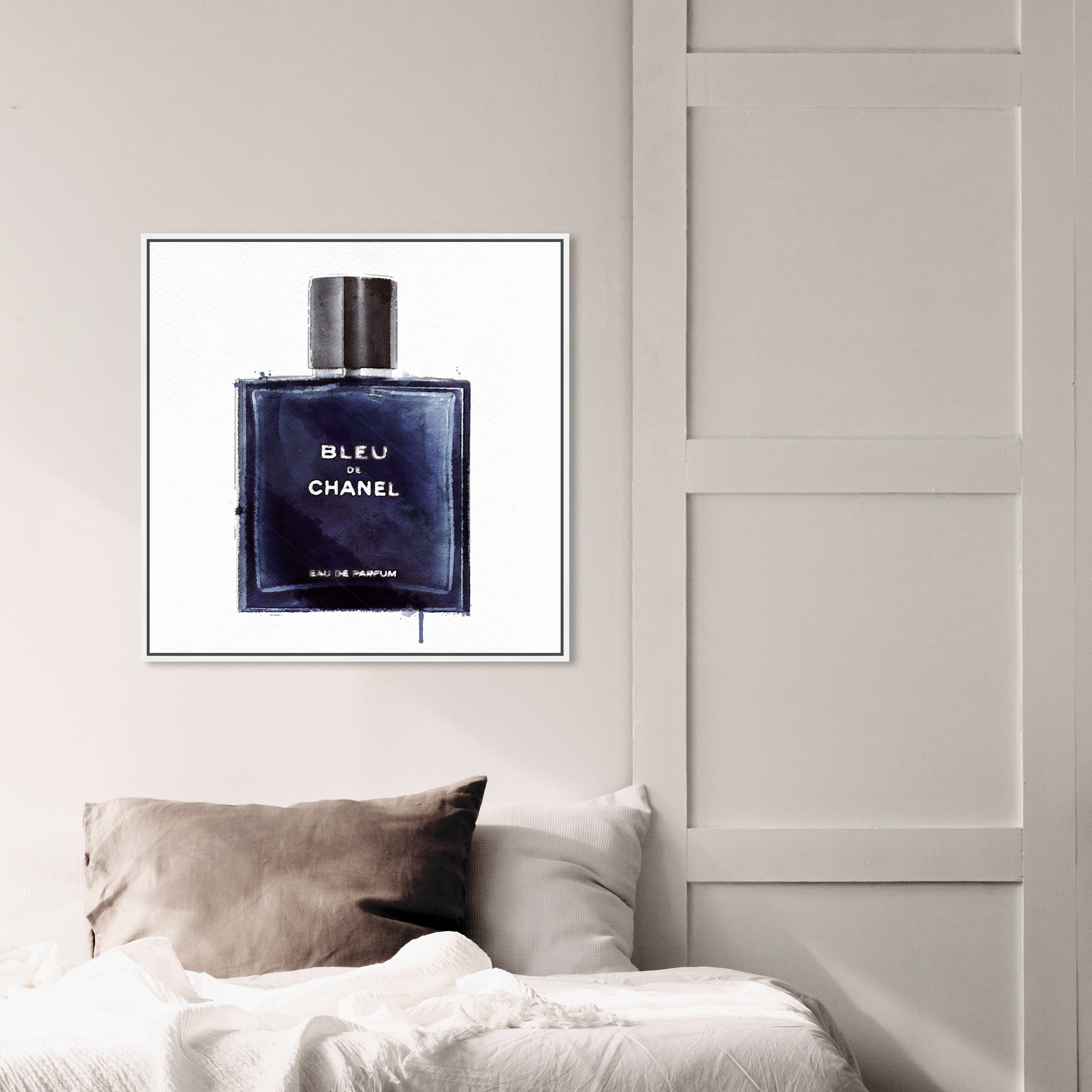 Oliver Gal 'Men Perfume Monsieur Bleu' Fashion and Glam Wall Art Framed Canvas  Print Perfumes - Blue, White - Bed Bath & Beyond - 31793717