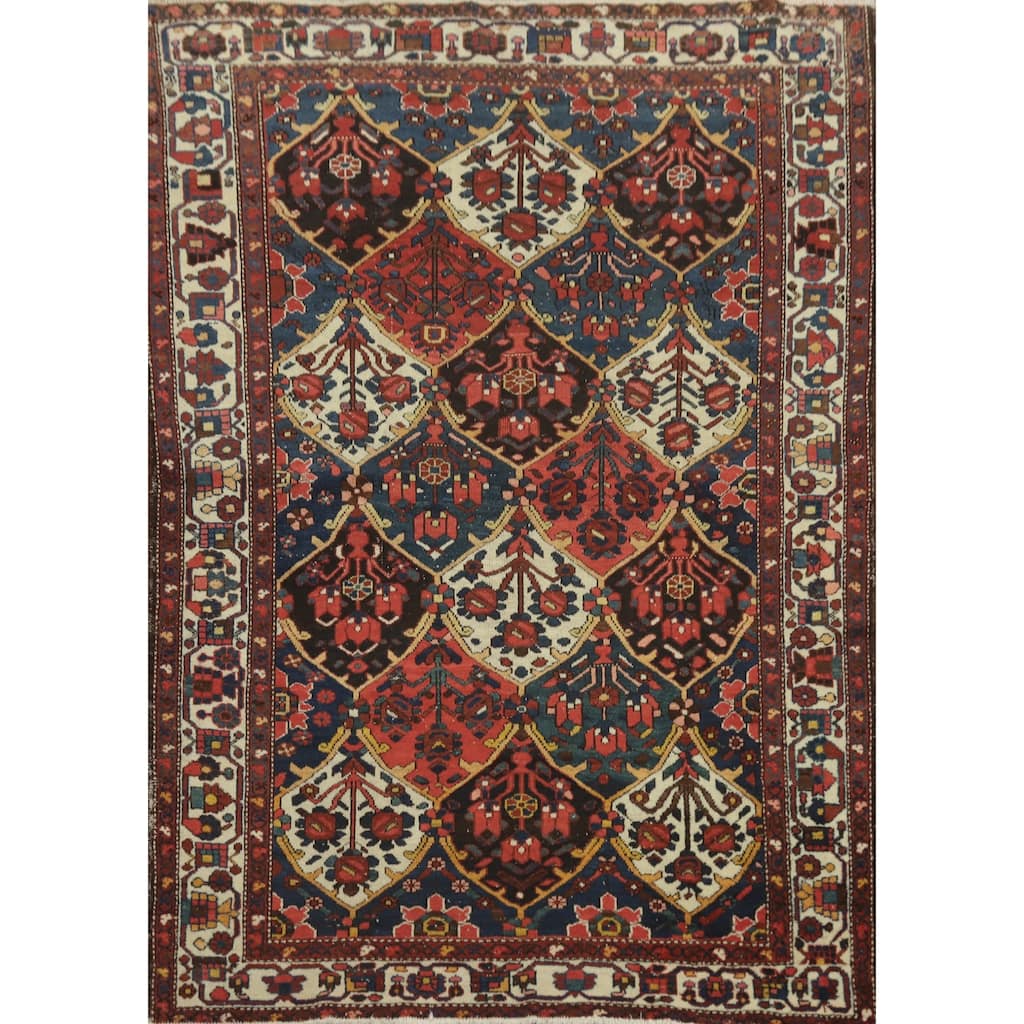 Hand Knotted Oriental 100% Wool Carpet Traditional Geometric Multi-Colored Bakhtiari Area Rug - 6' 5'' X 4' 8''