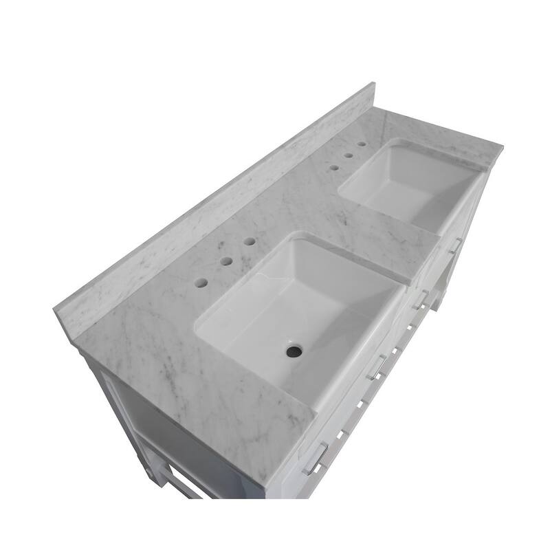 KitchenBathCollection Charlotte 60" Double Farmhouse Vanity with Carrara Marble Top