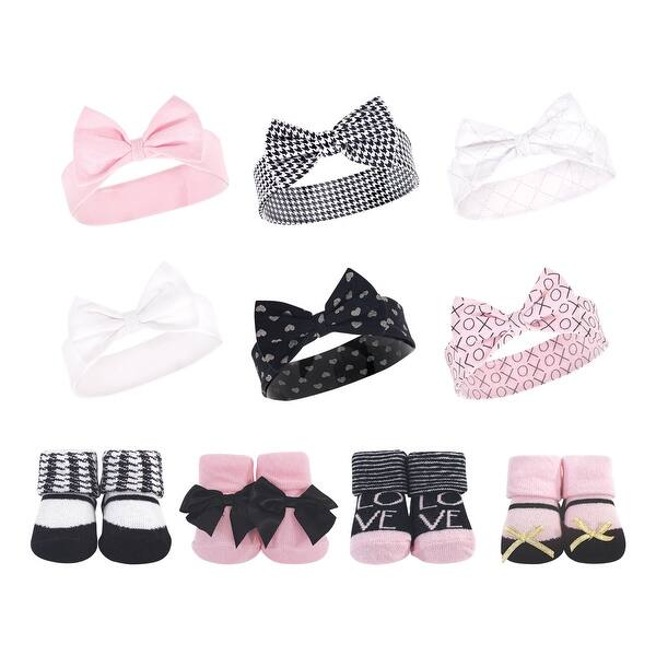 slide 1 of 1, Hudson Baby Infant Girl 10Pc Headband and Socks Set, Houndstooth Love, 0-9 Months - Houndstooth Love Houndstooth Love - 0-9 Months