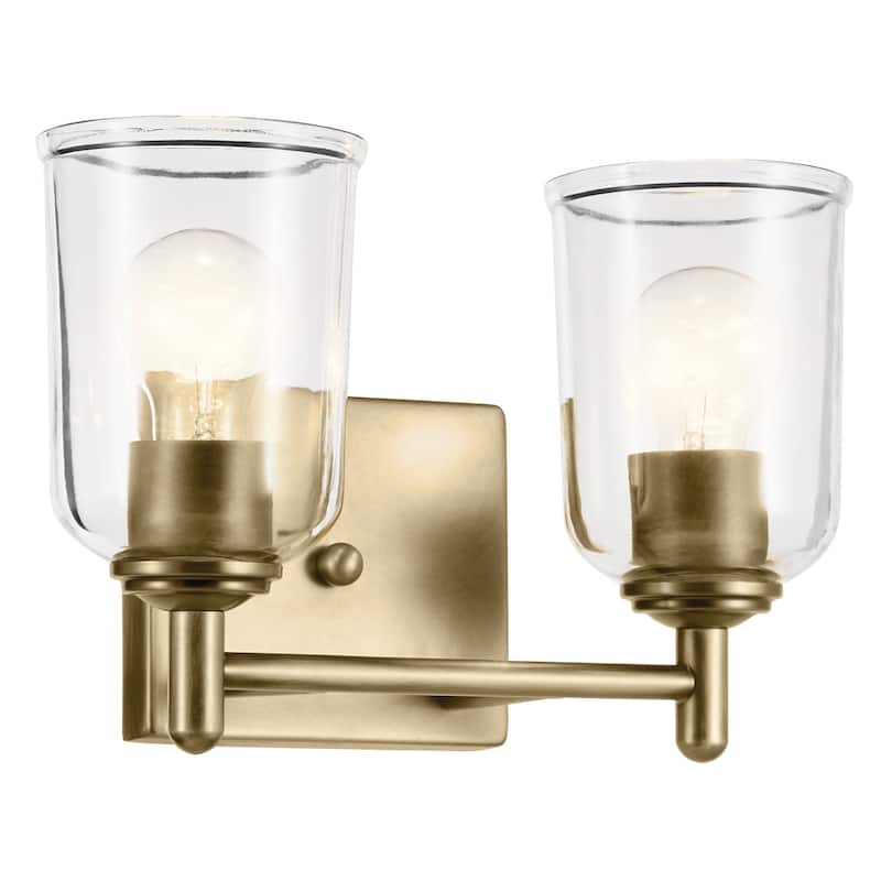 Kichler Lighting Shailene Bathroom Vanity Light with Clear Glass - Natural Brass - 2-Light
