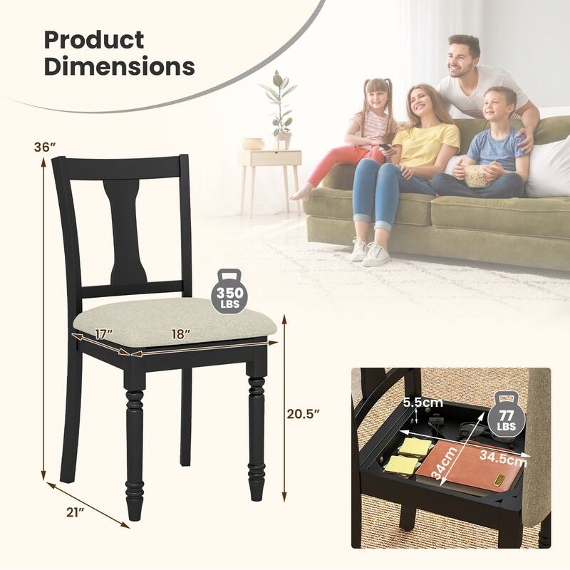 Gymax Set of 4 Upholstered Wooden Dining Chair w/ Seat Storage Space