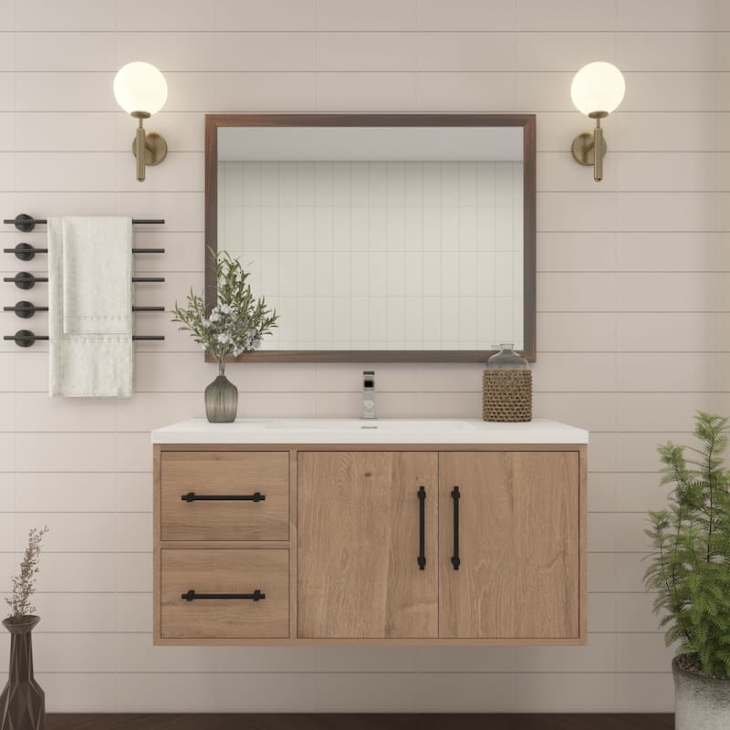 Victoria 42'' L Wall-mounted Vanity with Reinforced Acrylic Sink - 41.5 - Oak Finish - Red Oak